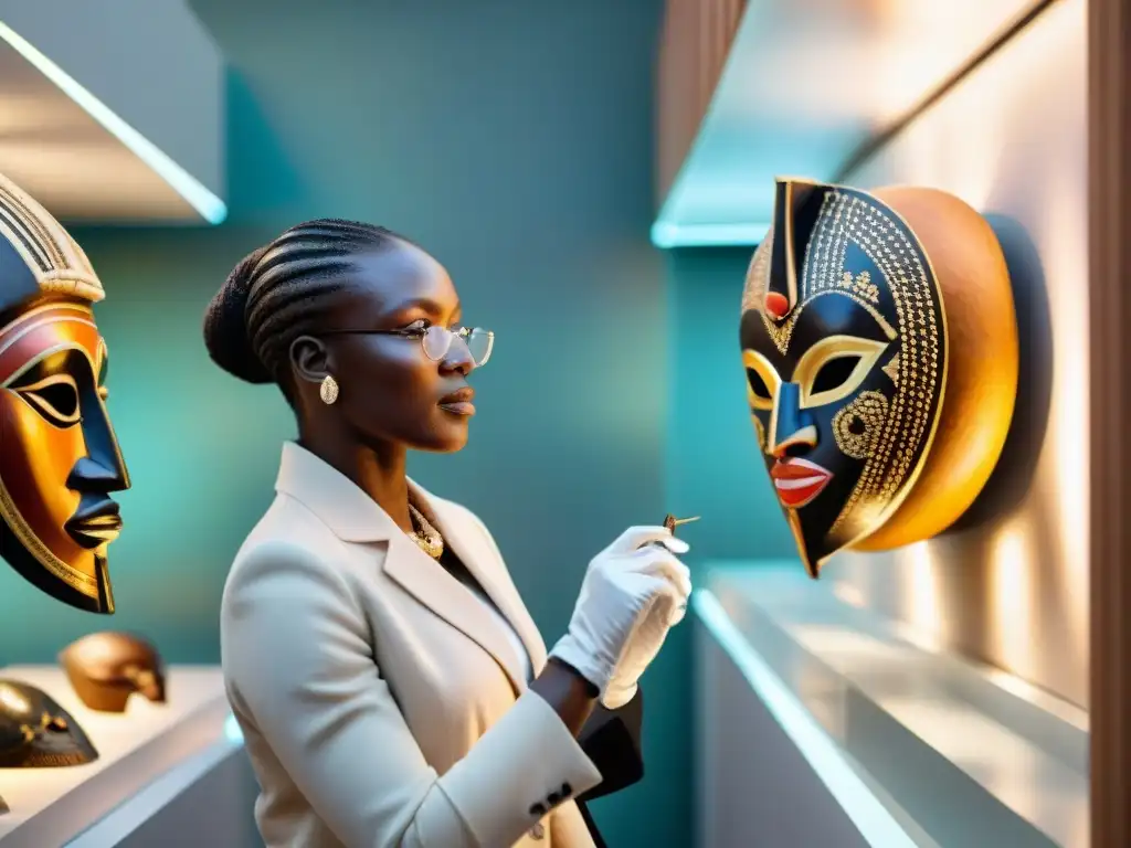 Expertos analizan máscaras africanas con detalle Expertos identifican arte africano auténtico en detalladas máscaras bajo luces de museo