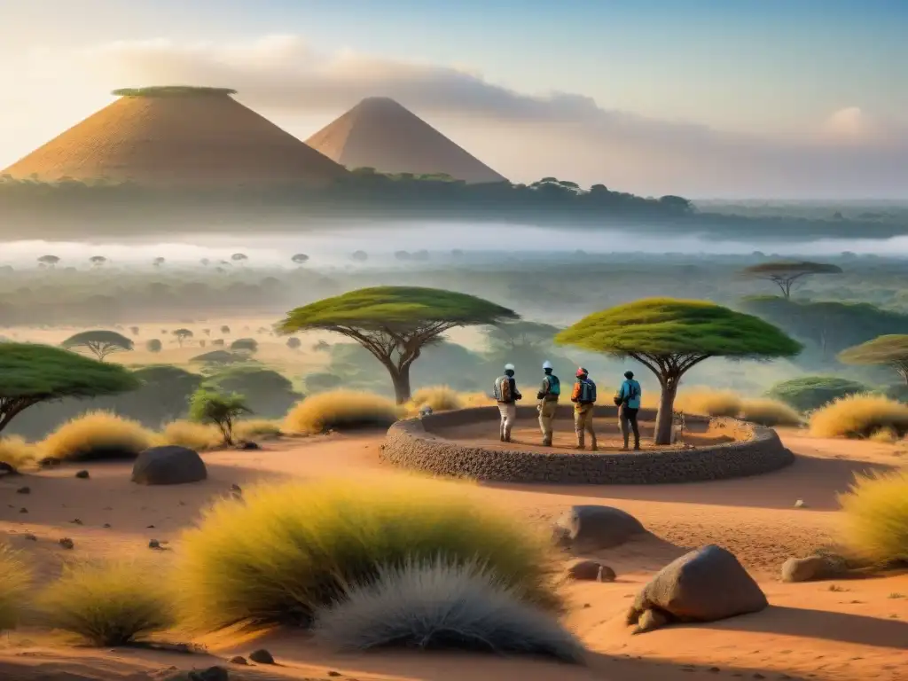 Exploración arqueológica con tecnología avanzada en África Exploración de arqueología sonora en civilizaciones africanas con tecnología avanzada y paisajes históricos