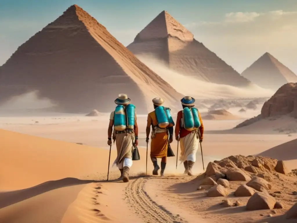 Exploradores egipcios en el Desierto del Sinaí Exploración en el desierto del Sinaí por un equipo de exploradores egipcios en busca de minerales, reflejando la intensidad de su expedición
