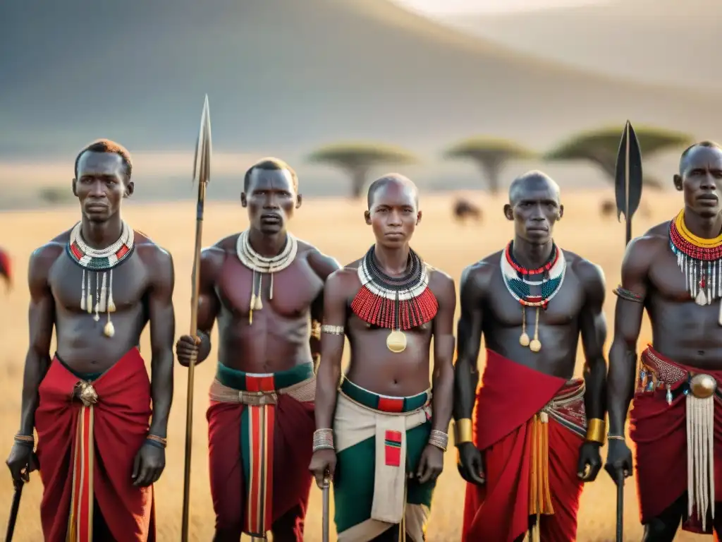 Exploraciones en reinos espirituales África: Maasai guerreros orgullosos en la sabana del Serengeti