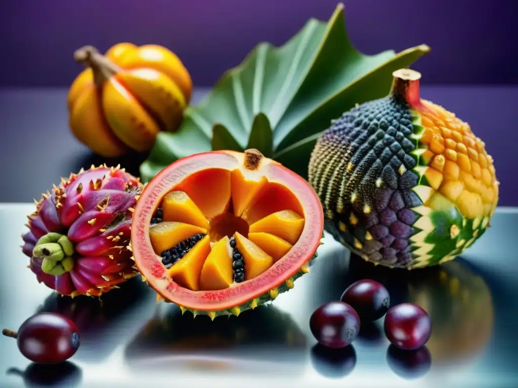 Una exquisita composición de frutas africanas exóticas en una elegante cocina moderna