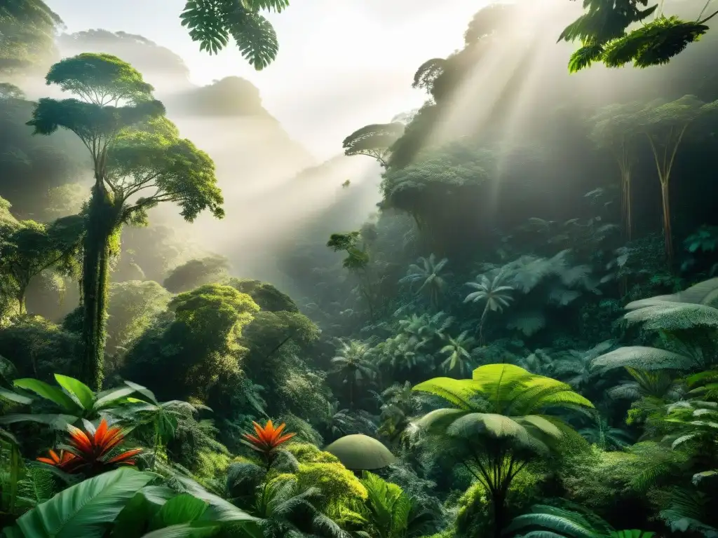 Un exuberante bosque lluvioso africano rebosante de biodiversidad, destacando la importancia de la biodiversidad africana en biotecnología