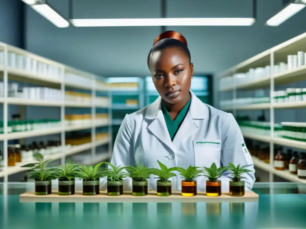 Farmacéutica moderna: Farmacéuticos africanos extraen compuestos medicinales de plantas africanas en laboratorio innovador