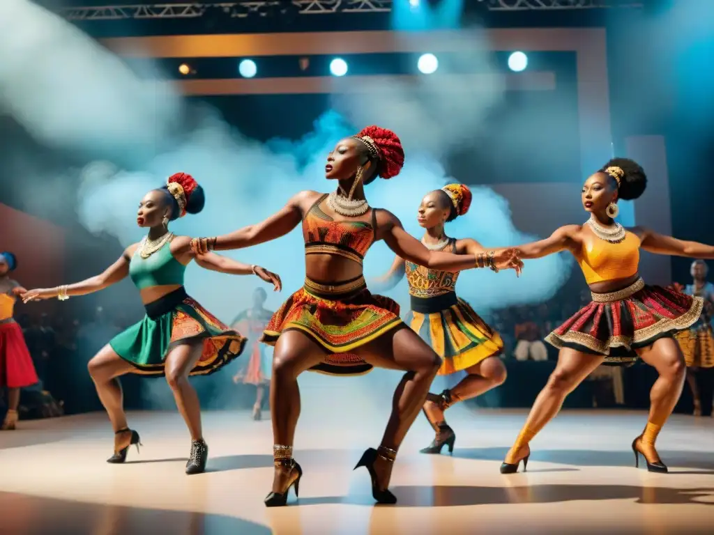 Fascinante danza contemporánea africana tradicional llena de energía y pasión en un escenario colorido