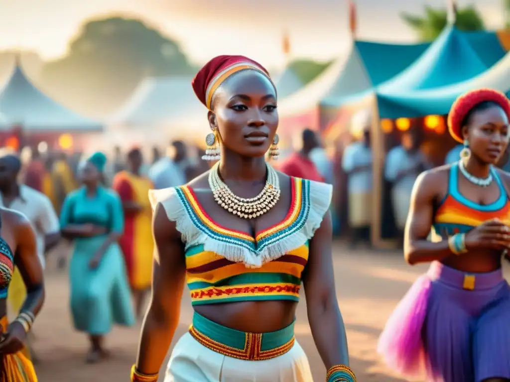 Festival africano vibrante con danzas tradicionales, artesanías locales y comida callejera