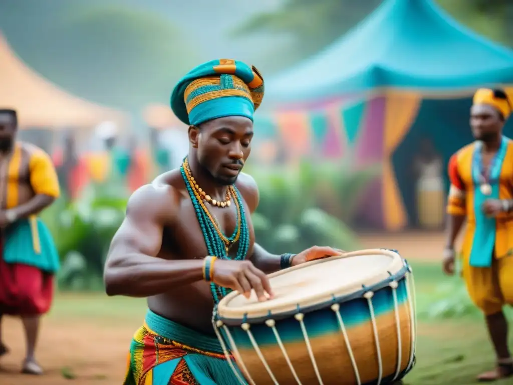 Festivales culturales en África: Escena vibrante con gente diversa en atuendos tradicionales participando en actividades culturales