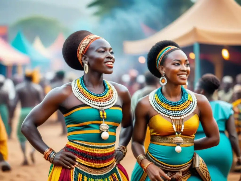 Festivales culturales en África: Escena vibrante de festival africano con trajes tradicionales, bailes y artesanías