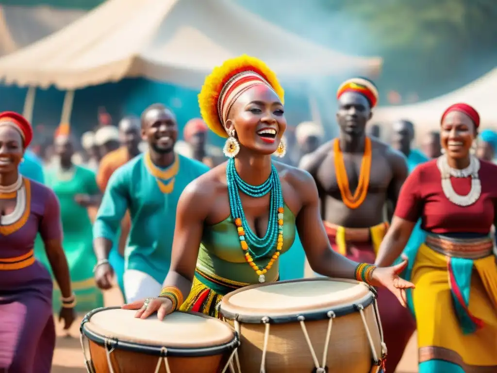 Fiestas y celebraciones en África: Grupo alegre bailando bajo el sol africano con trajes tradicionales coloridos