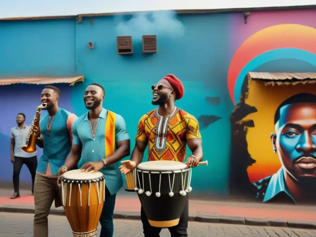 Fusiones musicales artistas africanos redefiniendo la música en una vibrante calle de Lagos, Nigeria