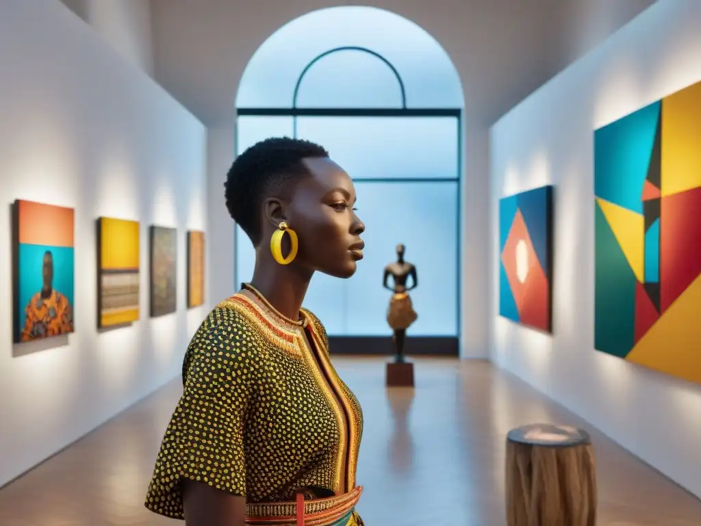 Galardonada galería de arte africano contemporáneo desafiando estereotipos con obras vibrantes y eclécticas en ambiente inclusivo y dinámico