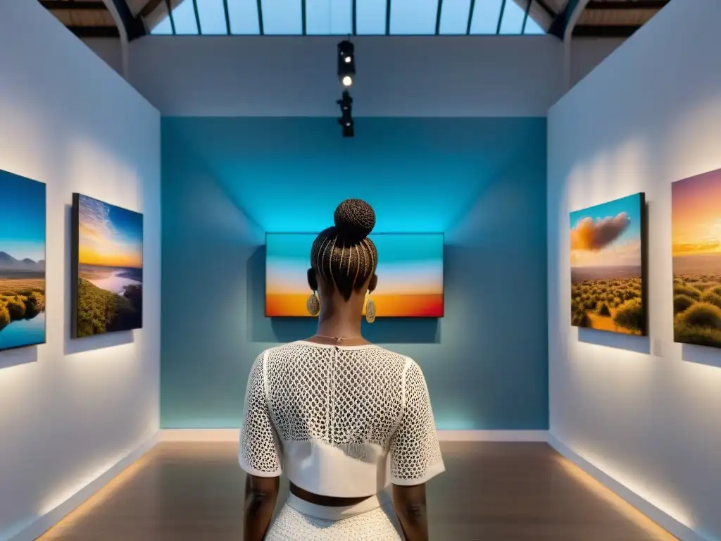 Una galería de arte contemporáneo en África rebosa vida y color, mostrando la influencia del arte africano contemporáneo en obras vibrantes y diversas