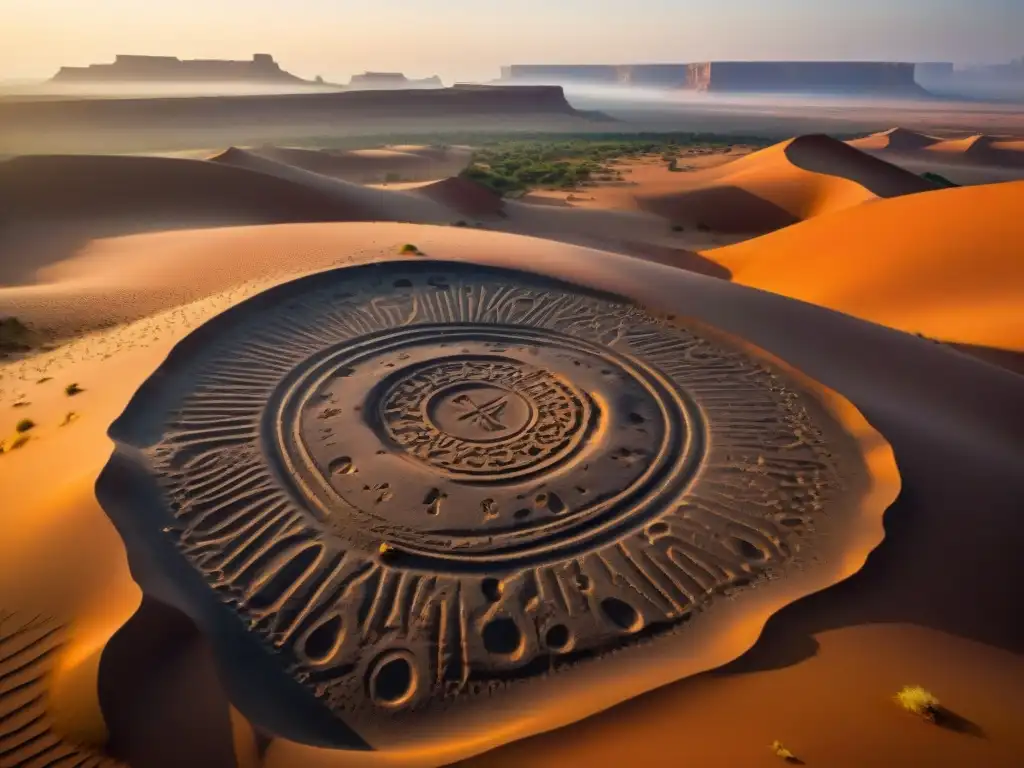 Grabados rupestres en el Sahara: misteriosas civilizaciones africanas esculpieron en las rocas al atardecer dorado