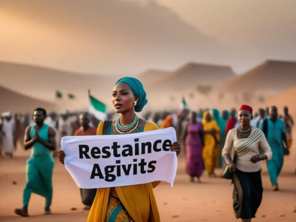 Grupo de activistas sahelianos protestan contra el imperialismo en el Sahel, mostrando unidad y resistencia