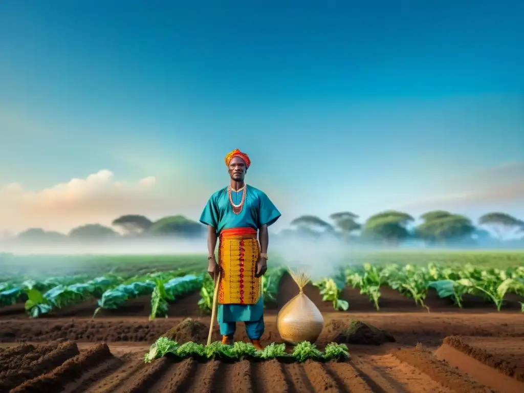 Grupo de agricultores africanos en ritual de siembra, unidos a la tierra y a la tradición