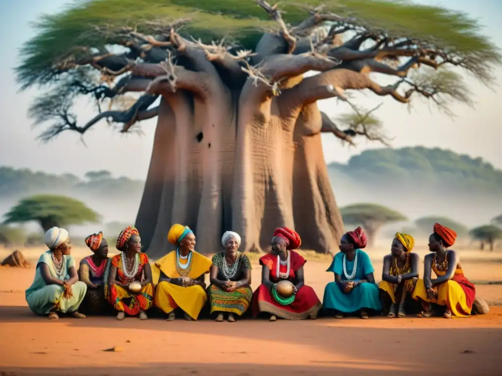 Un grupo de ancianas africanas en un árbol baobab, reflejando el matriarcado en África e influencia política