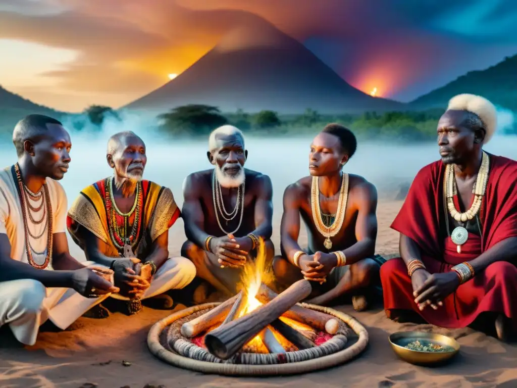 Un grupo de ancianos africanos realiza un ritual de sanación bajo el cielo estrellado