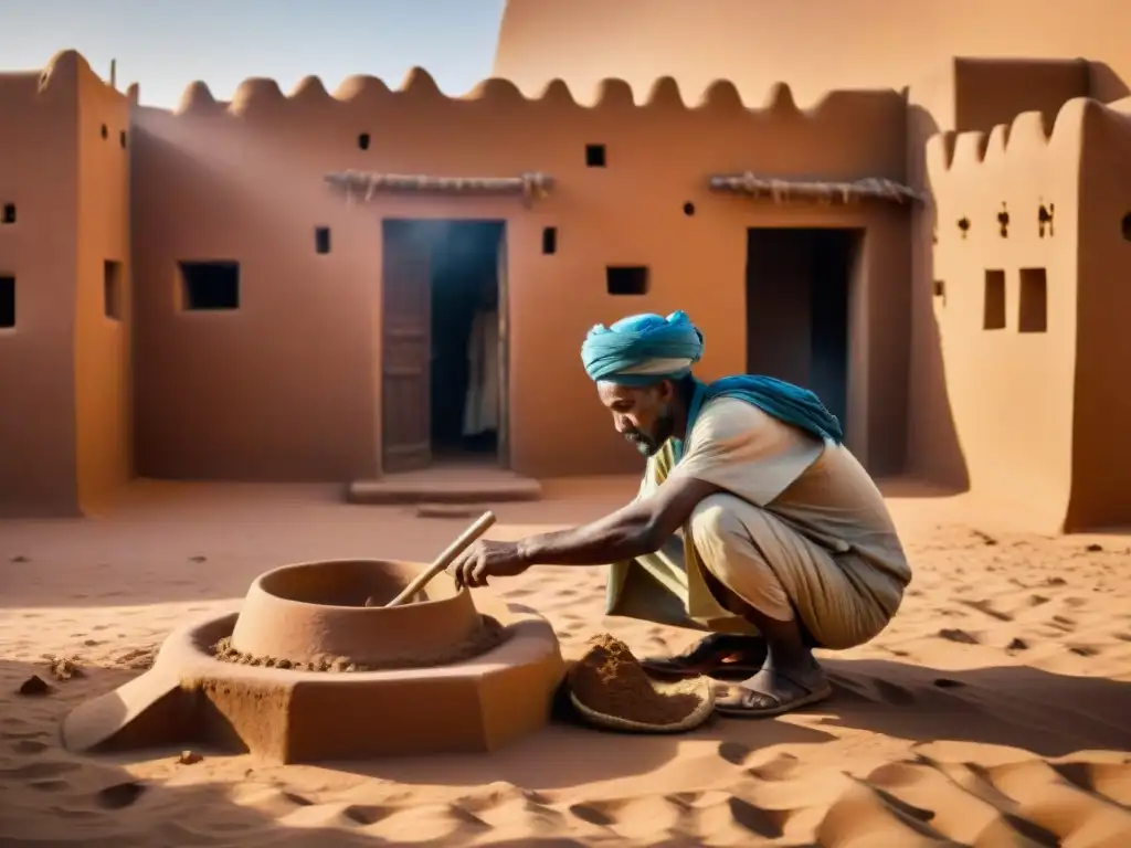 Un grupo de artesanos habilidosos construyendo con piedra y barro en el Sahara