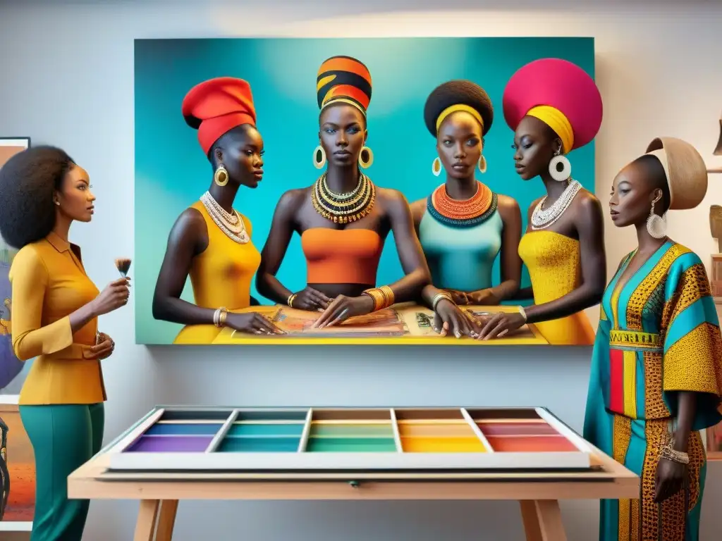 Un grupo de artistas africanos contemporáneos crean una obra maestra cultural en un estudio de arte vibrante