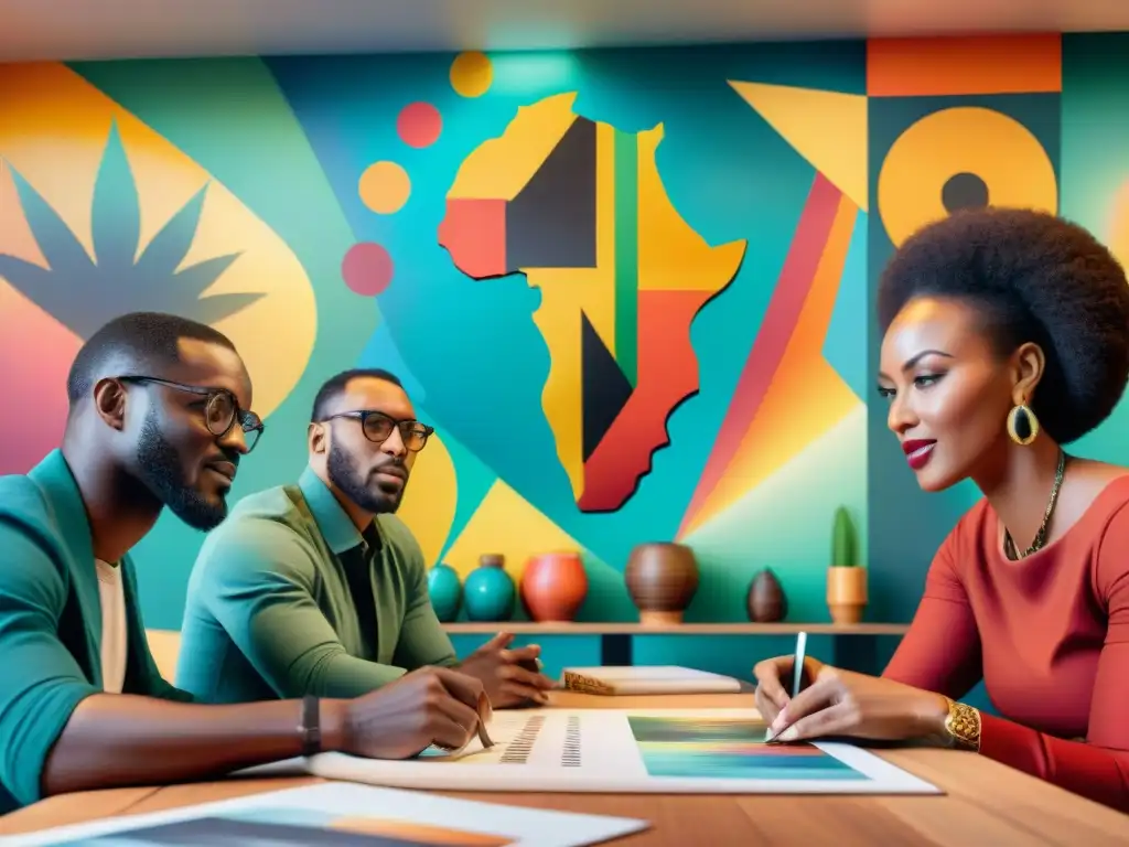 Grupo de artistas africanos que cambiaron historia conversando frente a mural colorido