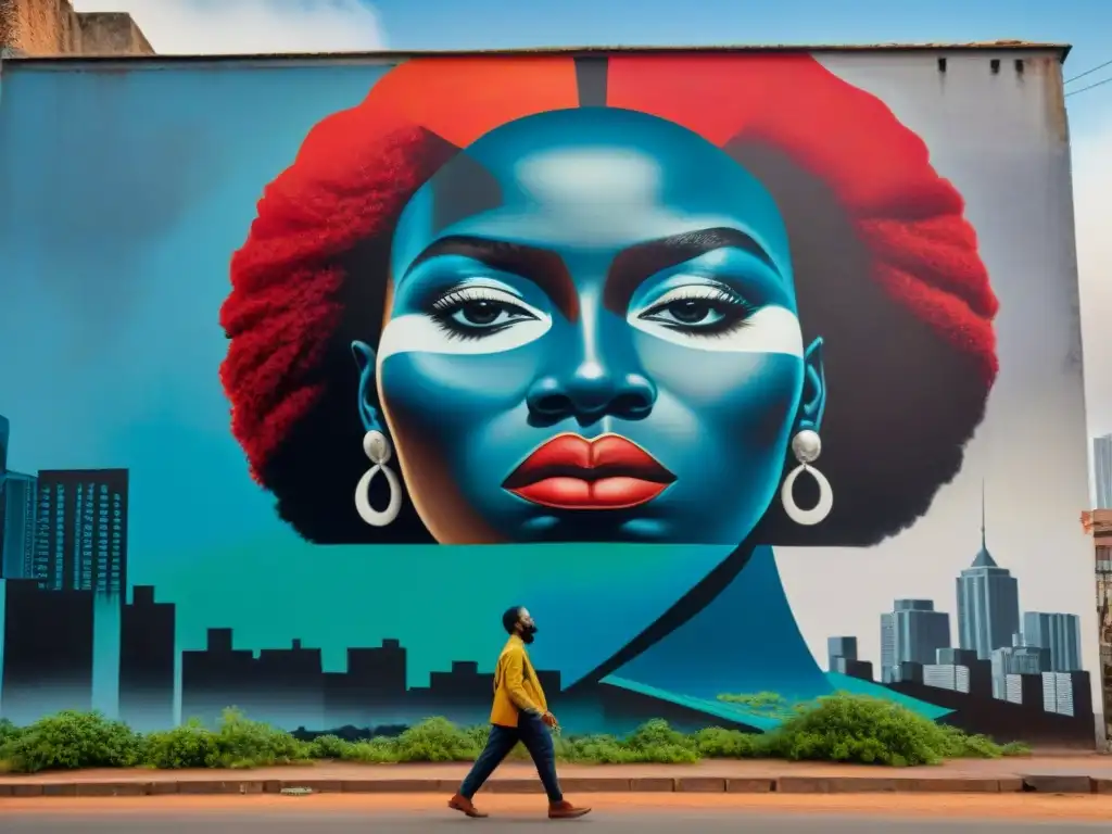 Un grupo de artistas africanos pintando un mural urbano, demostrando la Importancia del arte en revoluciones africanas