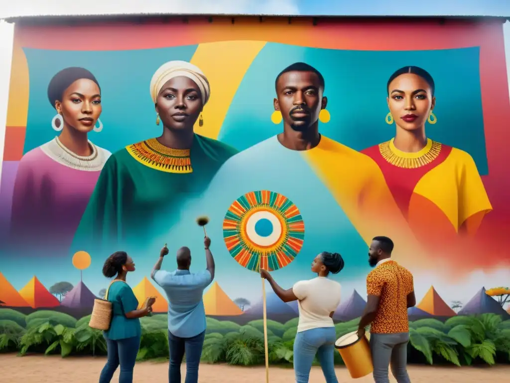 Un grupo diverso de africanos crea un mural unidos por el arte mediador de conflictos y reconciliación en África