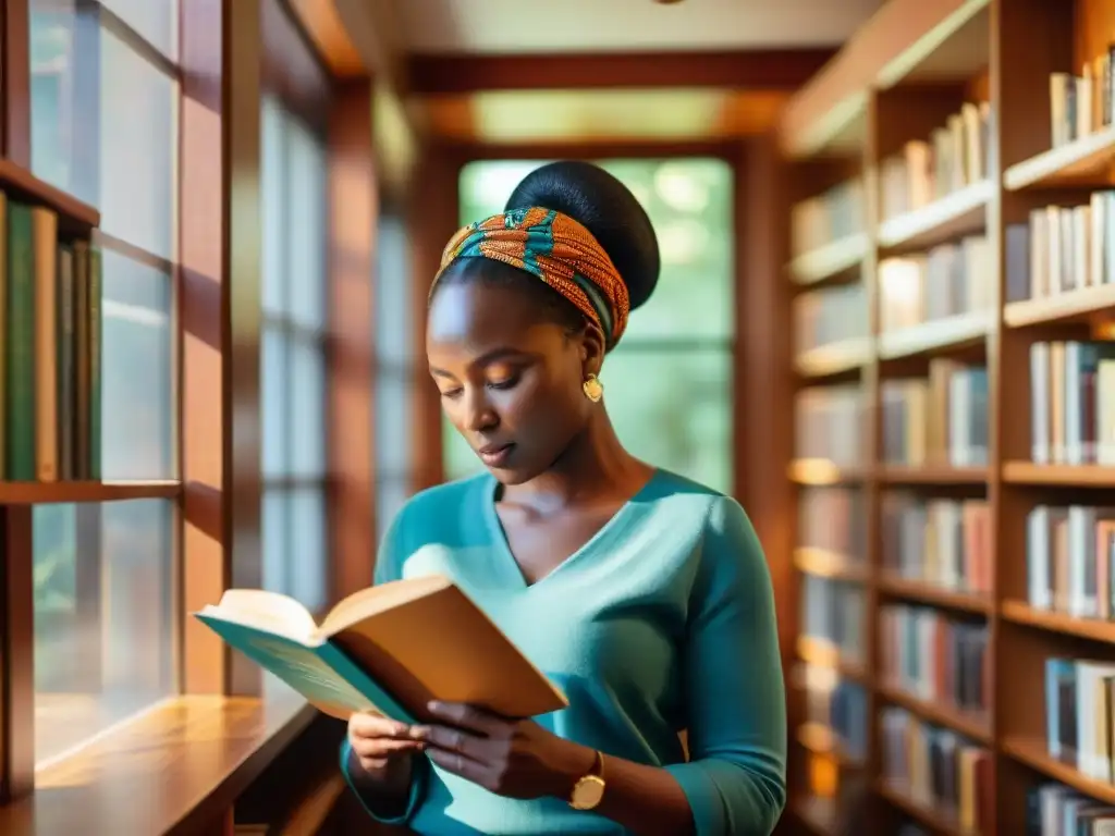 Un grupo diverso de amantes de la literatura africana disfruta de joyas ocultas en una acogedora biblioteca