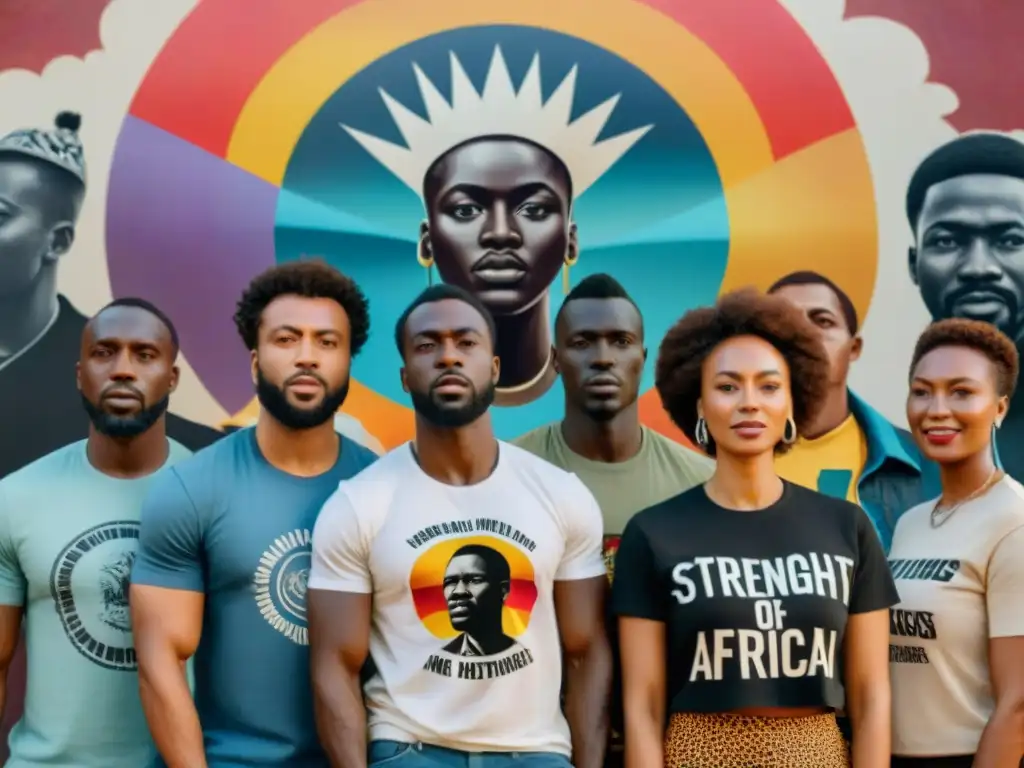 Un grupo diverso de jóvenes activistas africanos frente a mural histórico