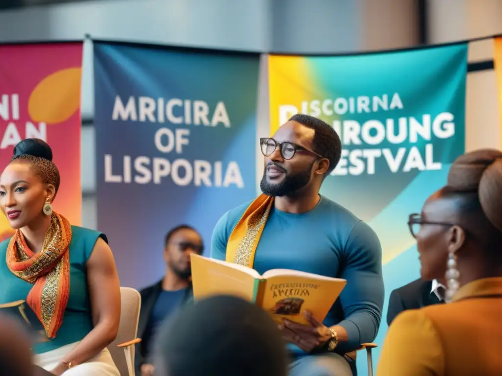 Grupo diverso disfruta de lectura apasionada en festival de literatura diáspora africana