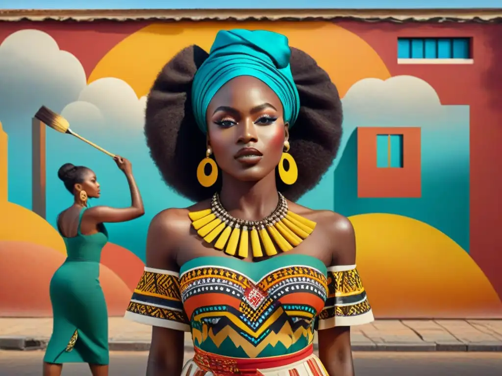 Artistas africanas pintando mural urbano con pasión Grupo diverso de mujeres artistas africanas pintando un mural juntas en la ciudad, transmitiendo la importancia mujeres arte africano