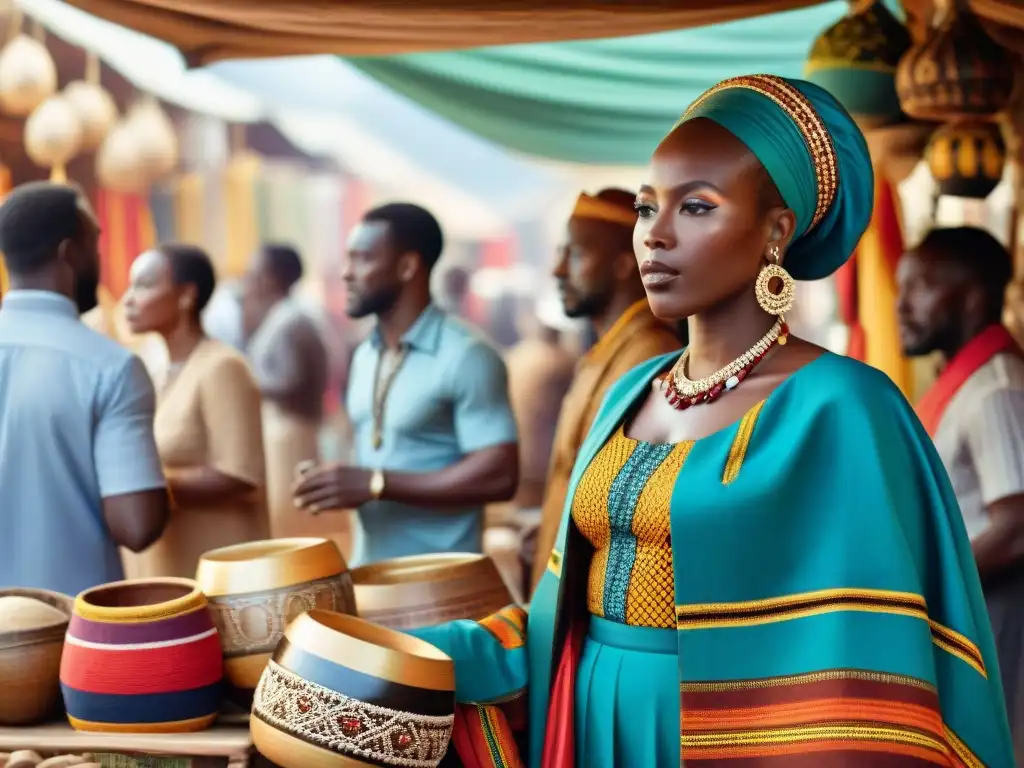 Grupo diverso de personas de ascendencia africana compartiendo en un mercado vibrante, resaltando la Diáspora africana influencia global narrativa