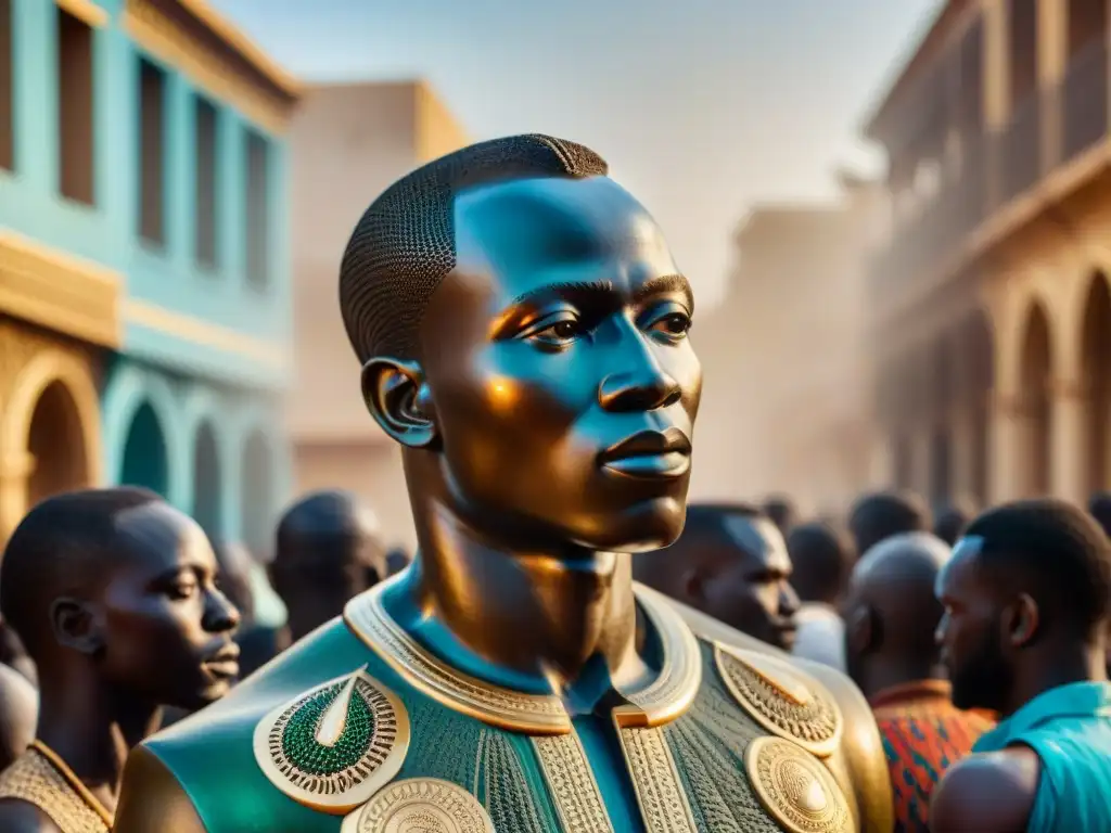 Un grupo diverso de personas se reúne alrededor de la estatua de Léopold Sédar Senghor en Dakar, Senegal, reflejando su legado