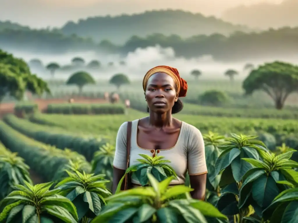 Grupo de esclavos africanos trabajando en plantación bajo sol abrasador