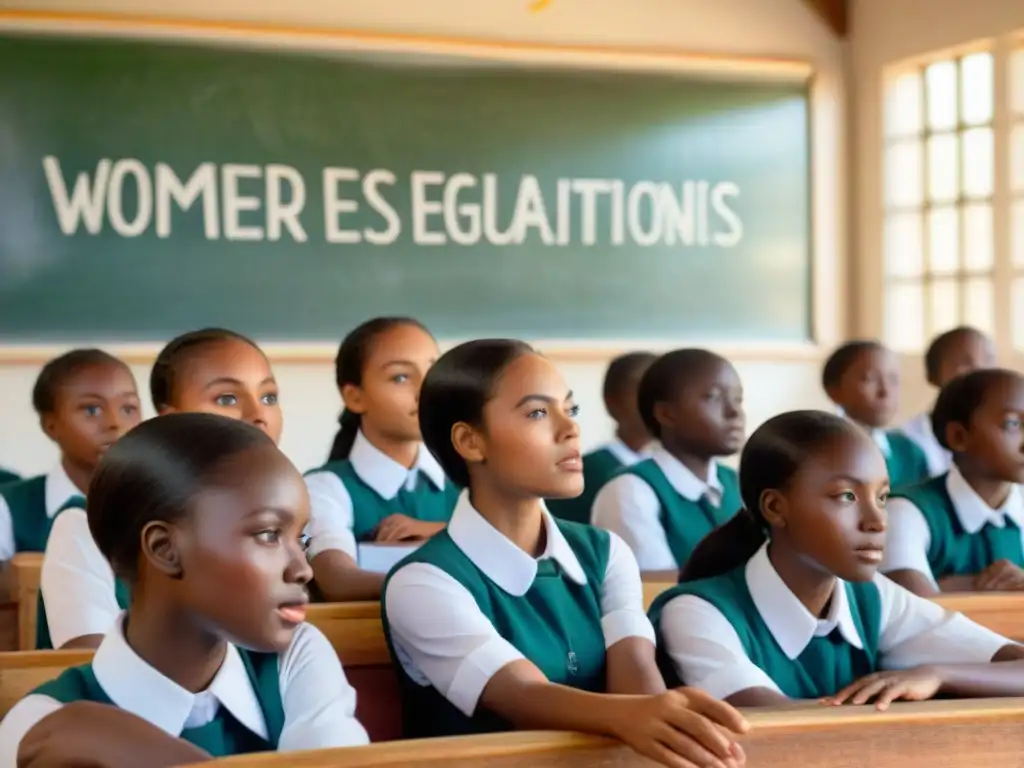 Grupo de escolares africanas atentas a lección sobre educación de género en África