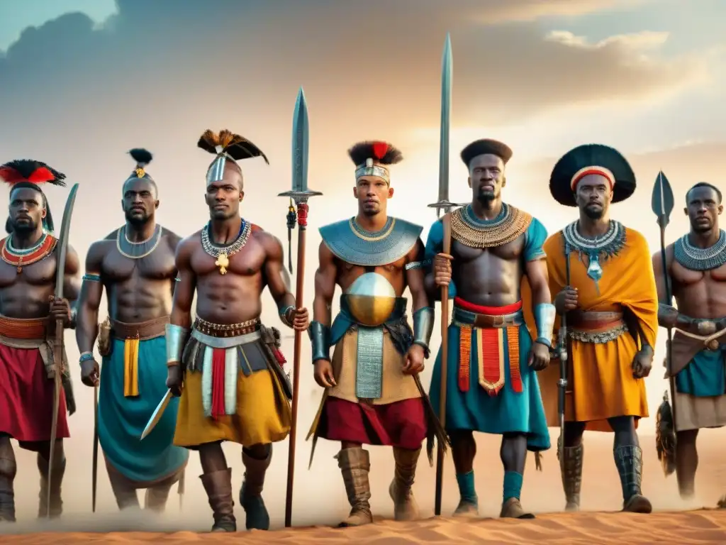 Un grupo de guerreros africanos enfrenta a exploradores europeos en la Conquista y conversión de África