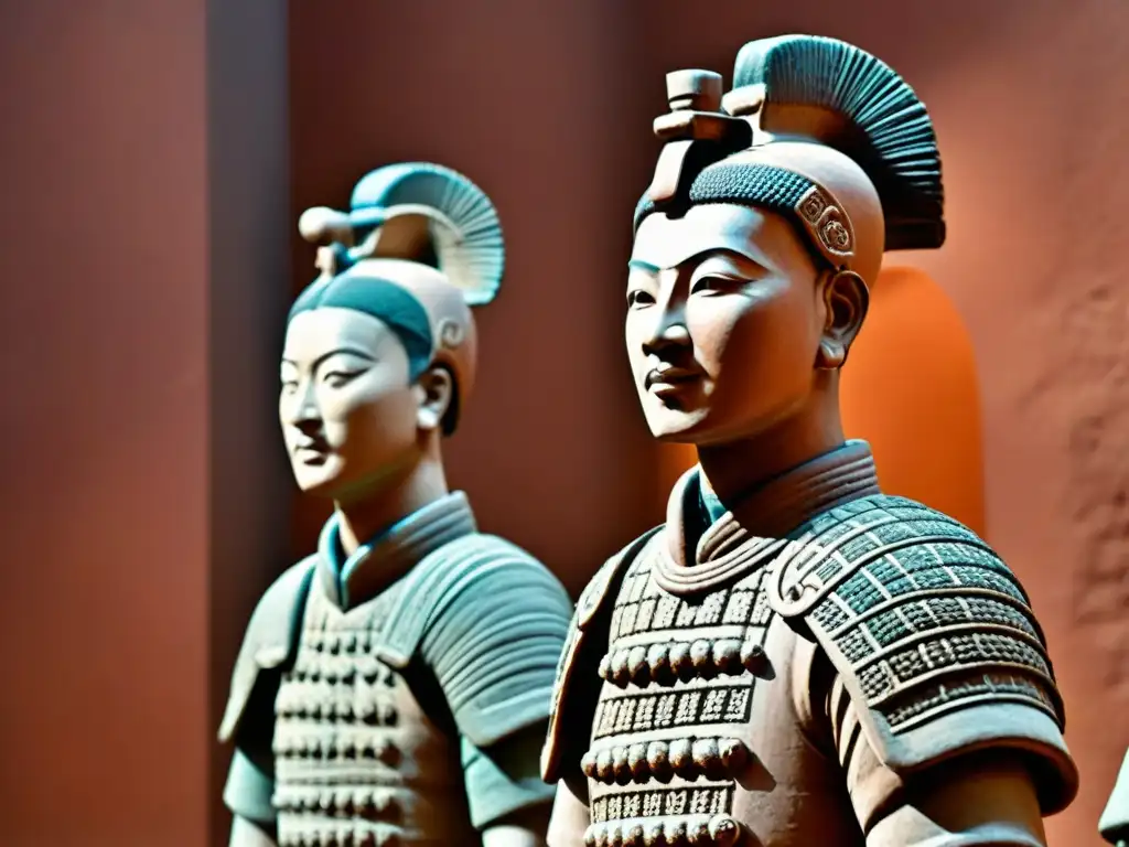 Un grupo de Guerreros de Terracota Africanos Sudán, tallados con detalle en un museo, exhiben poder y historia