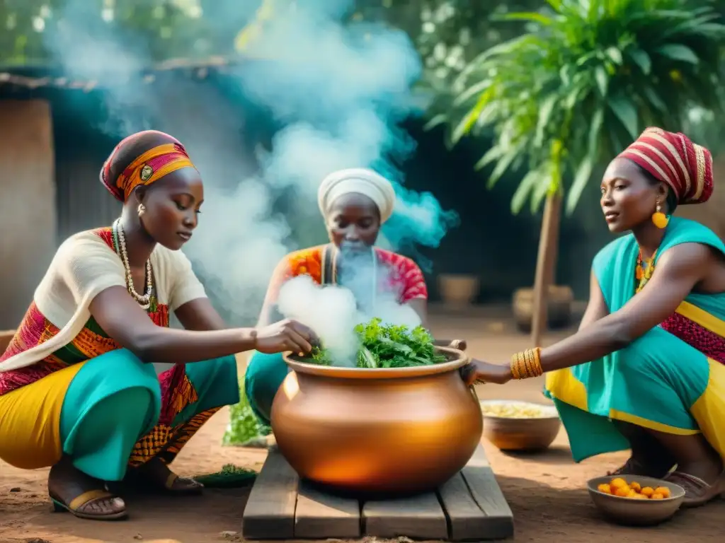 Un grupo de mujeres africanas preparando bebidas tradicionales africanas populares al aire libre