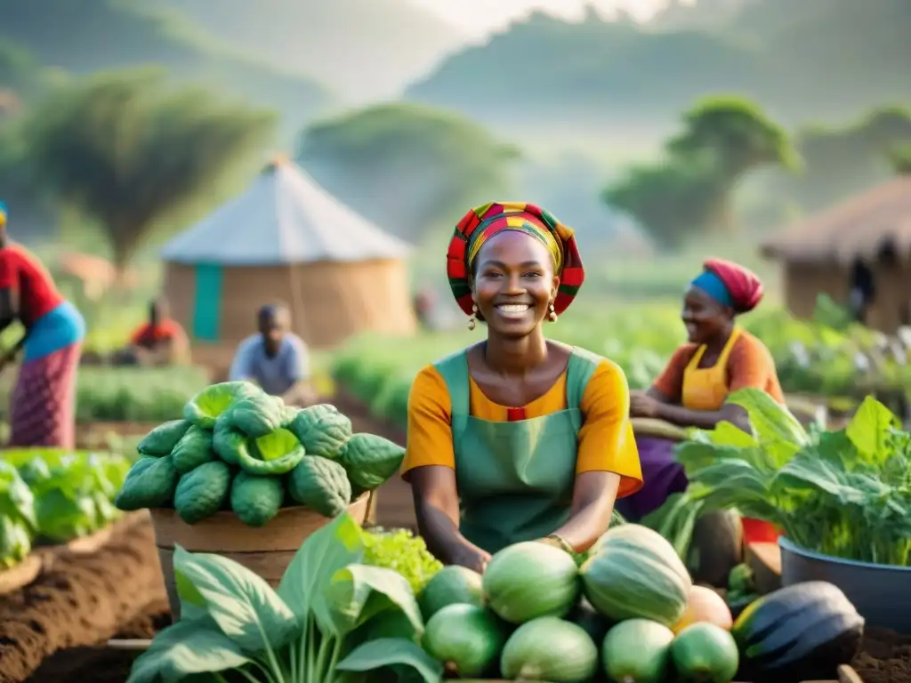 Un grupo de mujeres africanas cultivando un jardín comunitario, reflejando el desarrollo sostenible en África