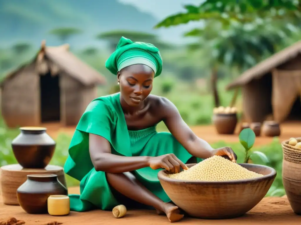 Grupo de mujeres africanas elaborando manteca de karité de forma tradicional bajo el sol africano