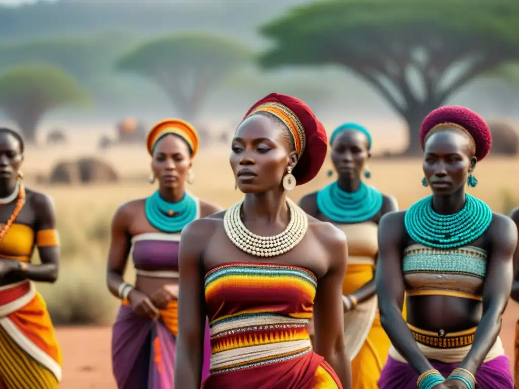 Grupo de mujeres africanas danzando en un ritual bajo el sol ardiente