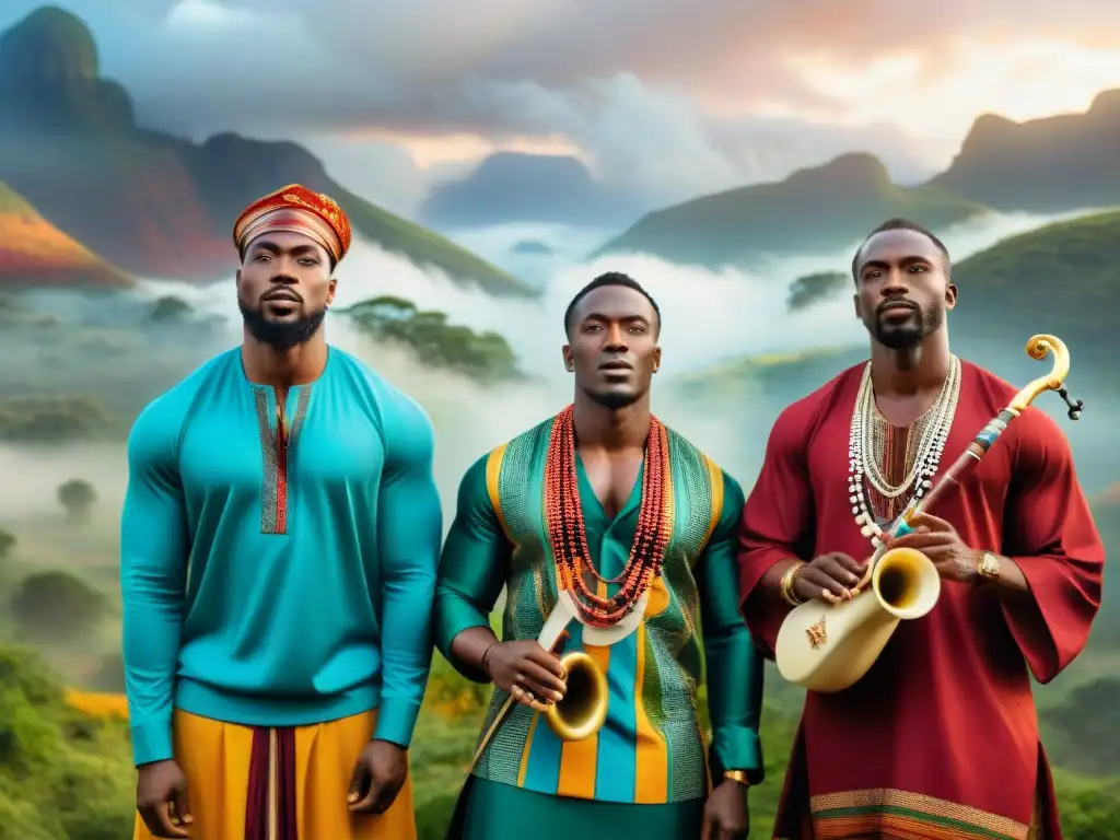 Grupo de músicos africanos en fusión musical, unidos en encuentros culturales vibrantes