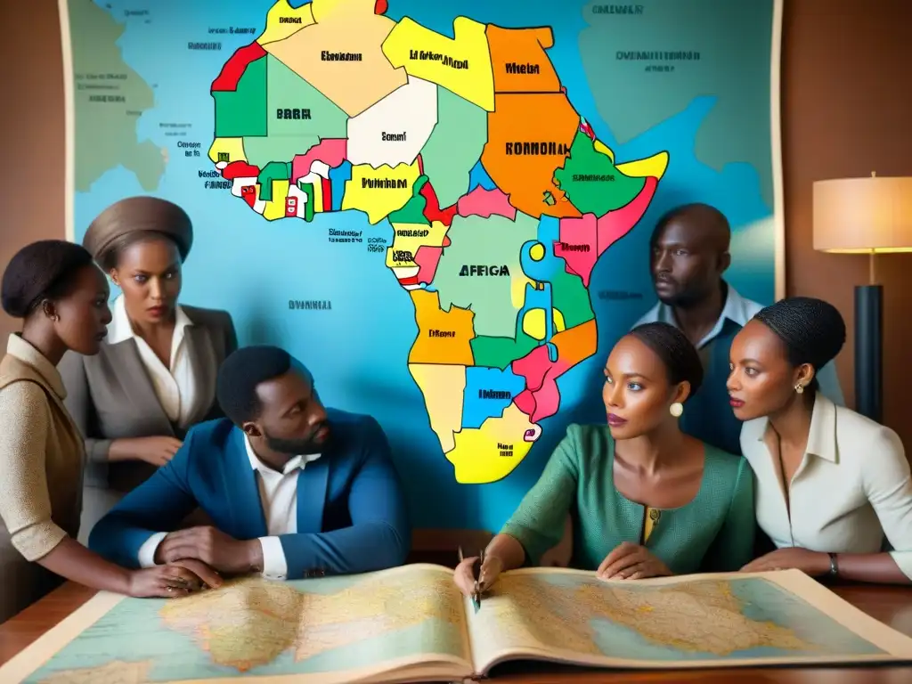 Grupo de periodistas de diversas culturas reviven historia africana en una sala llena de libros y mapas antiguos