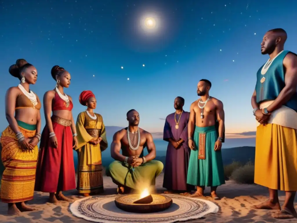 Un grupo de personas de la diáspora africana participa en un ritual de luna nueva, destacando la influencia cultural de África