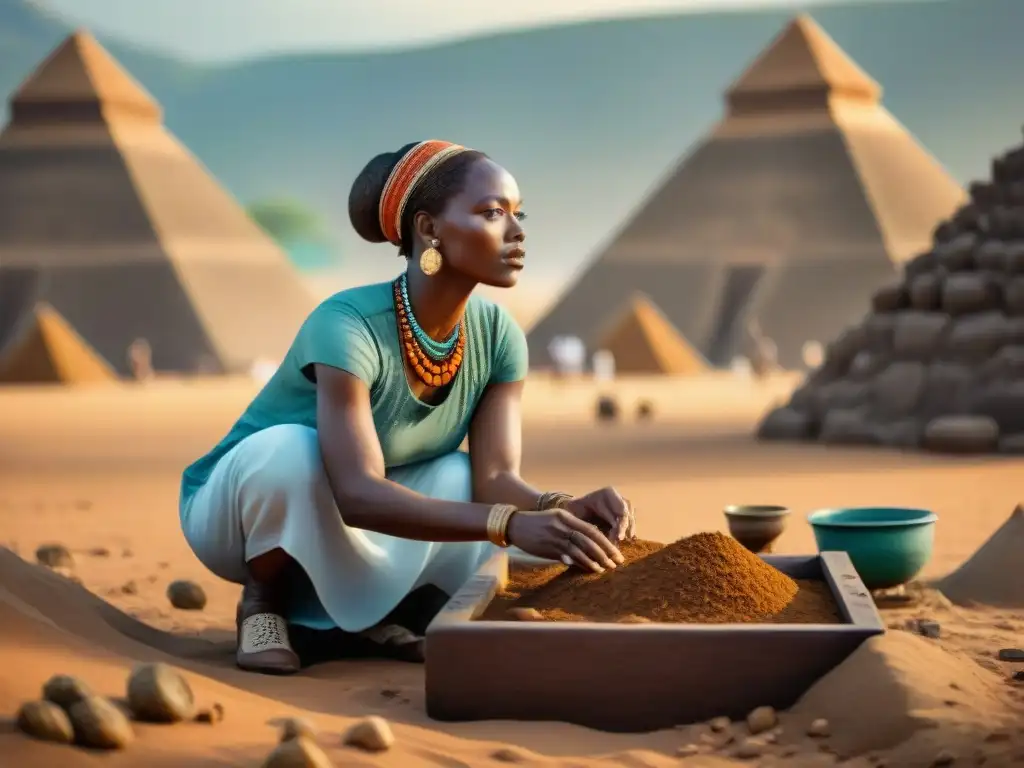 Grupo de arqueólogas excavan detalladamente un sitio de civilización africana, mostrando la influencia mujeres arqueología civilizaciones africanas