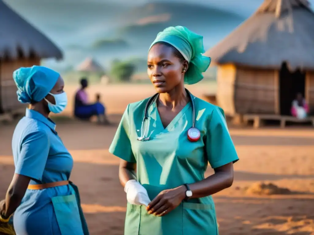 Grupo de trabajadores de la salud en aldeas rurales del sur de África, brindando atención médica