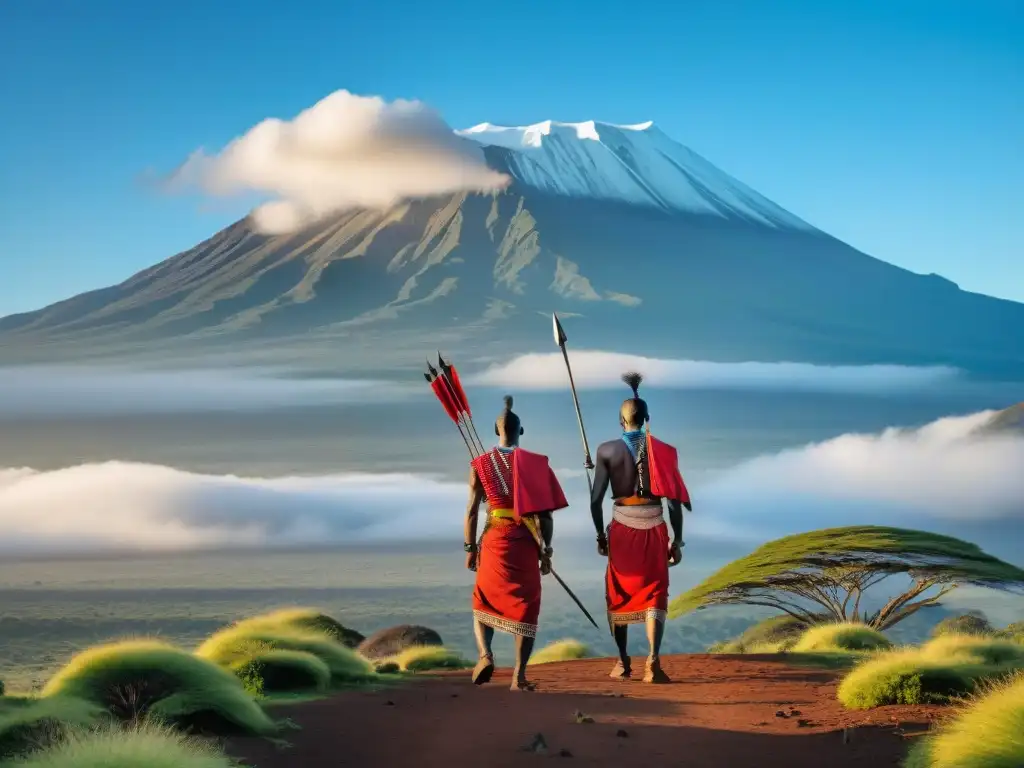 Guerreros Maasai frente al Kilimanjaro, reflejando la influencia global de civilizaciones africanas