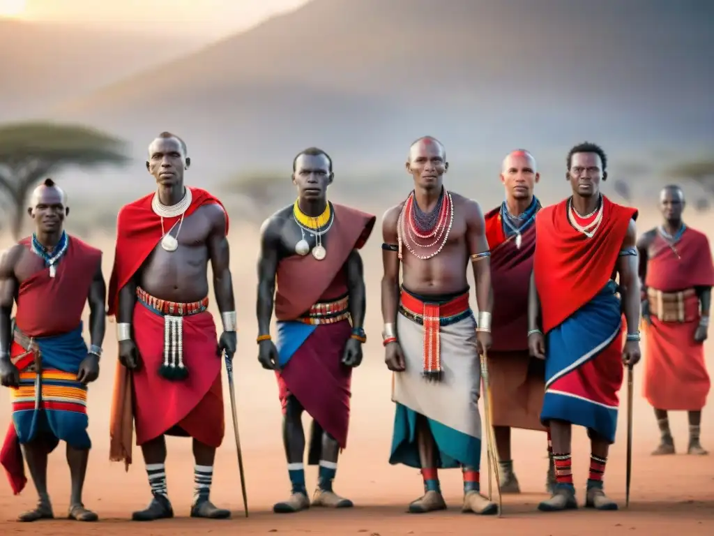 Guerreros Maasai lucen tradiciones, valentía y honor en la sabana africana al atardecer