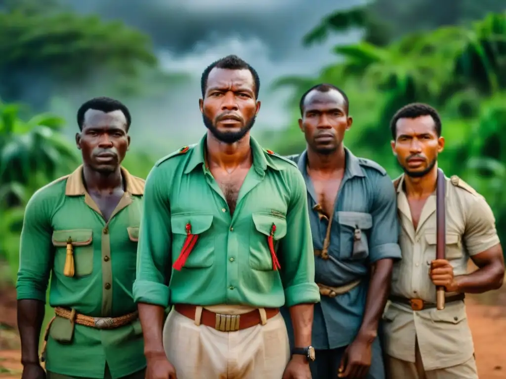 Guerreros por la paz en la guerra de independencia en Angola, luchando con determinación en la jungla