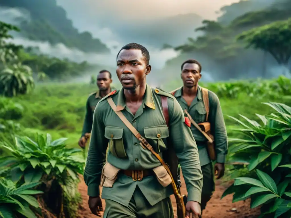 Guerrilleros mozambiqueños en la jungla, luchando por la independencia con valentía