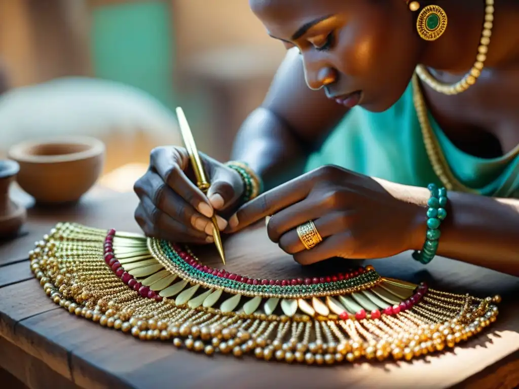 Artesano africano creando joyas de oro: tradición y maestría Un hábil artesano africano crea joyas con significado cultural en su taller tradicional