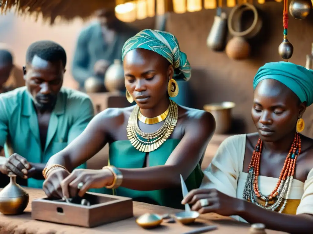 Hábiles artesanos africanos crean joyas metálicas en mercado bullicioso